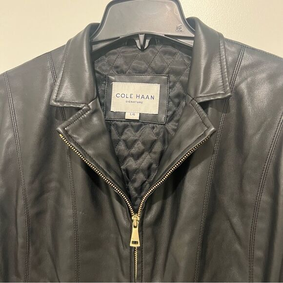 Cole Haan Signature Women’s Faux Vegan Leather Jacket Quilted Lining Size Large - Picture 2 of 13